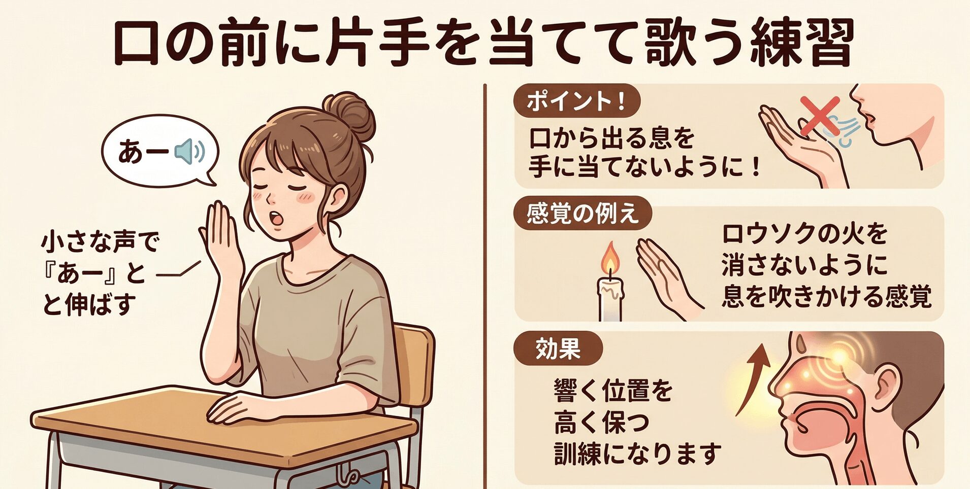 小さな声で息を手に当てない