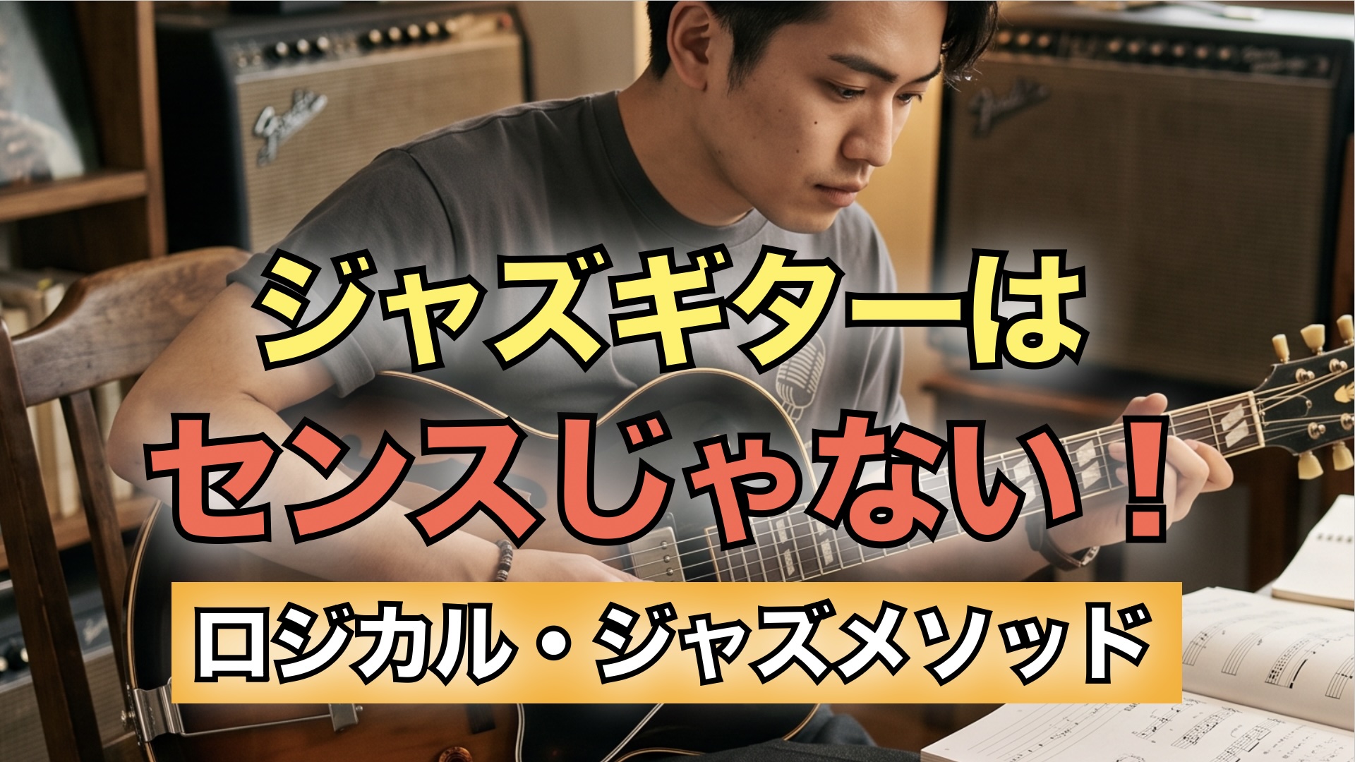 ジャズギター上達のため理論の習得をしている男性