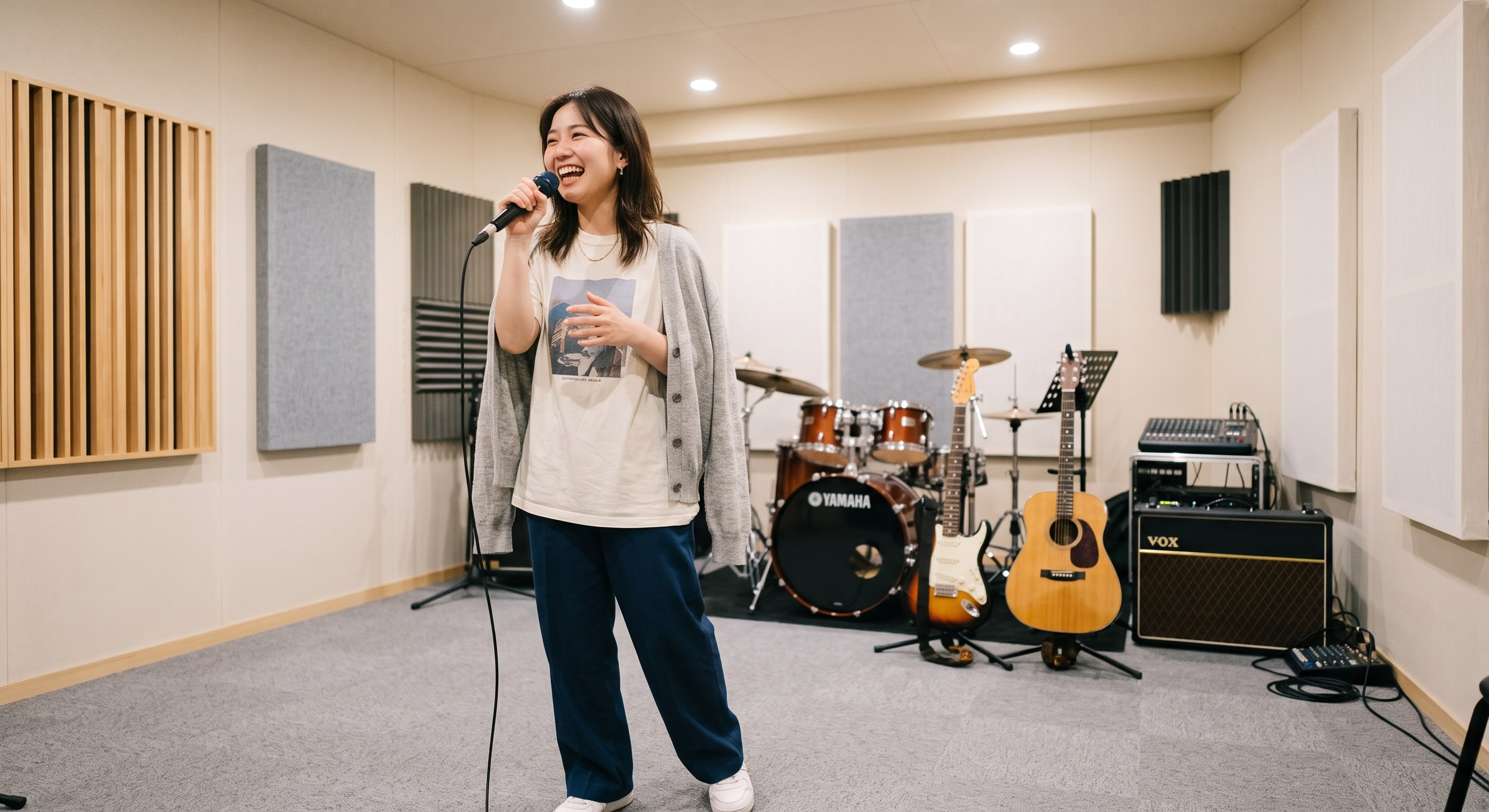 自信を持って生き生きと歌っている女性