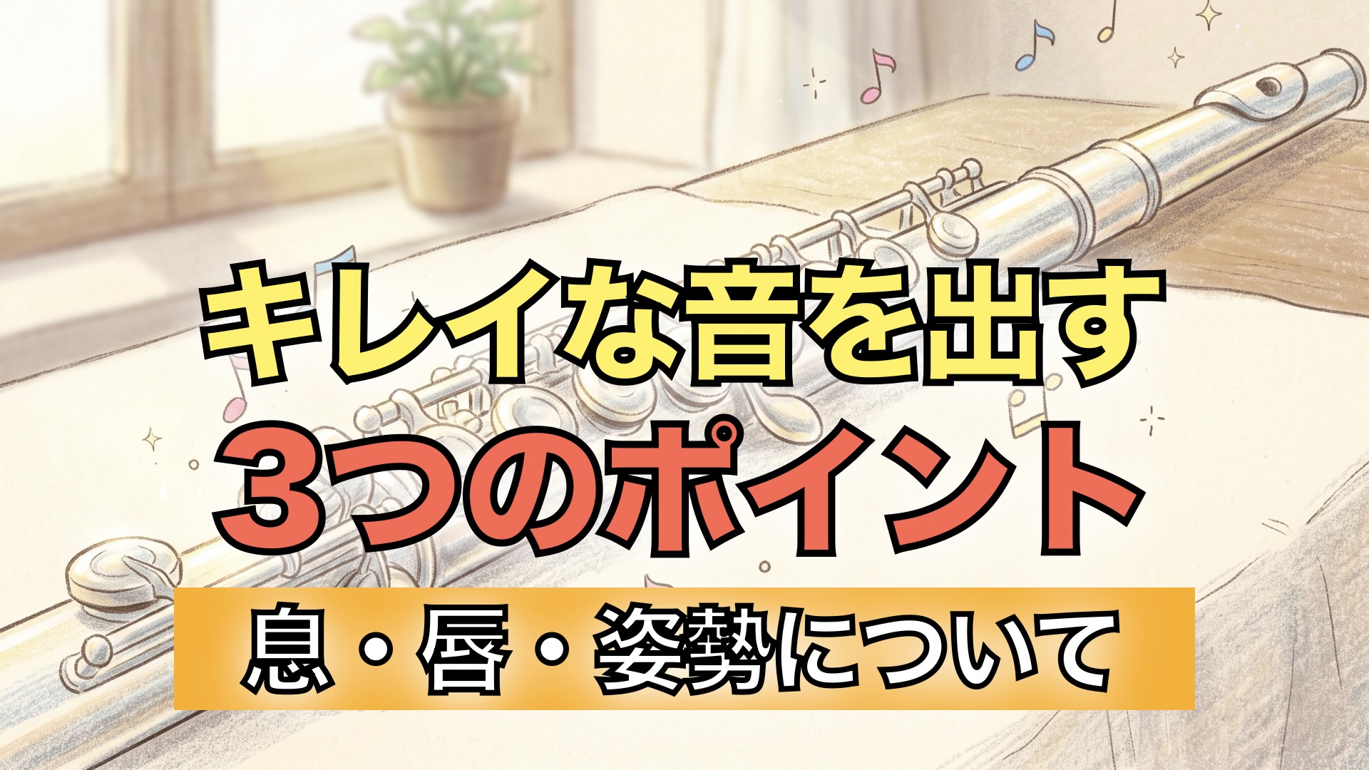 シルバーに煌めく美しいフルートのイラスト