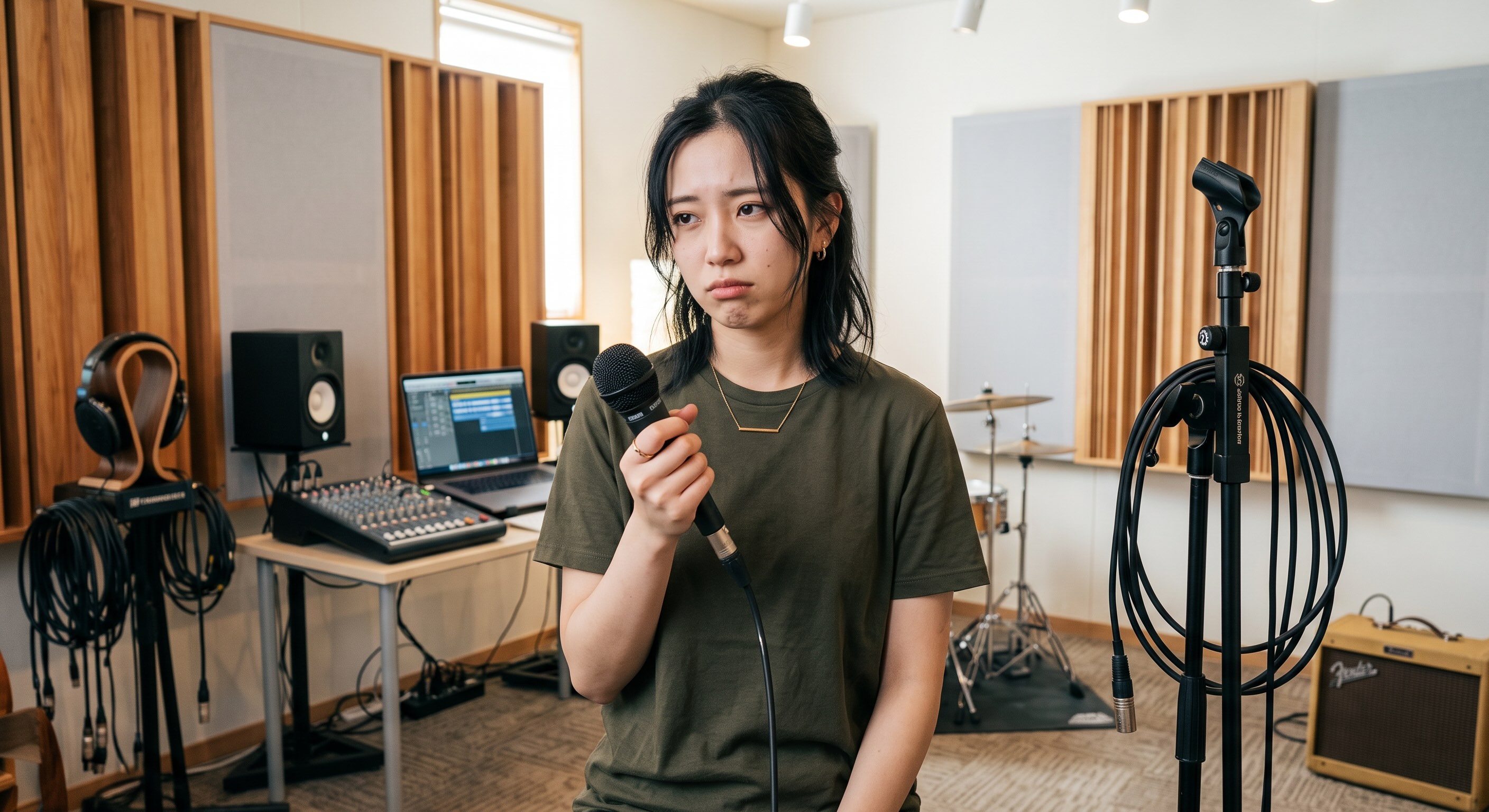 歌の上達に悩んでいる女性